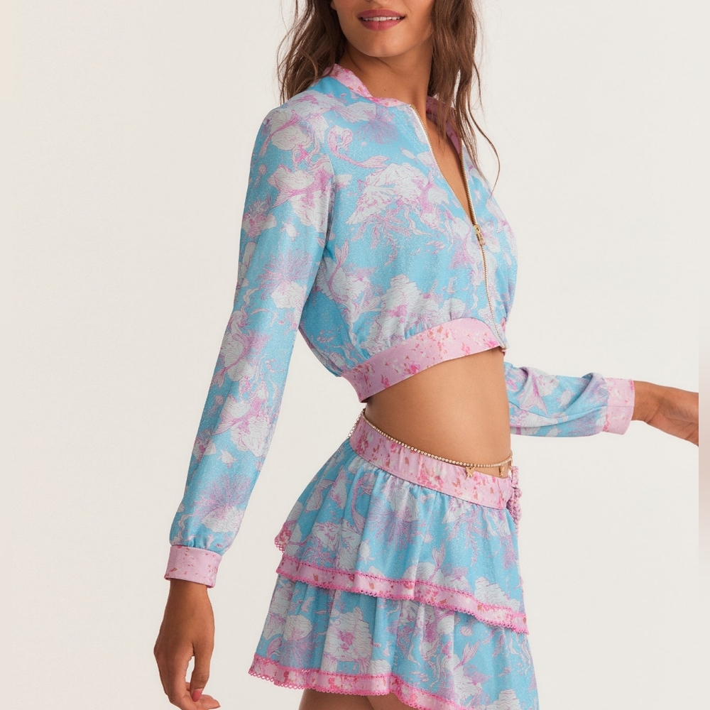 LOVE SHACK FANCY x HURLEY Under The Sea  Cropped bomber jacket pink size S NEW